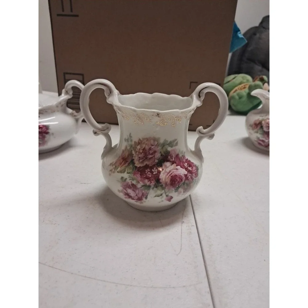 Vintage 3 Piece Tea Set Marked Welmar Germany Pink‎ Floral